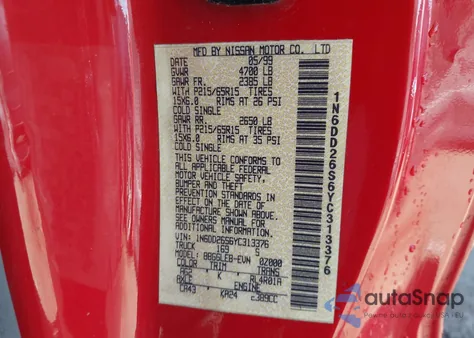 2000 Nissan Frontier Xe из США, поврежденный, VIN 1N6DD26S6YC313376